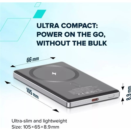 CANYON power bank OnPower 505 slim Magnetic 5000 mAh PD20W Dark Grey