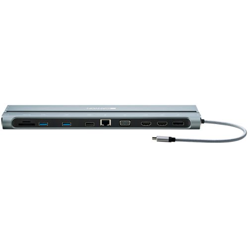 Canyon Multiport Docking Station with 14 ports: Type c data+Audio+Type C PD3.0 100W+SD+TF+2*USB3.0+USB2.0+RJ45+2*HDMI+VGA+DP+Lock, Input 100-240V, Output USB-C PD 5-20V/5A, cable length 0.20m,...