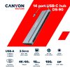 CANYON DS-90, 14 in 1 hub, with Type C female *2,Type C male *1:max 10Gbps,USBA*3:max 10Gbps,DP*1，VGA*1,SD card slot*1,TF card slot*1,Audio 3.5 audio*1,HDMI*2,RJ45*1,cable length 0.20m,Aluminu...