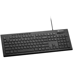   CANYON Multimedia wired keyboard, 105 keys, slim and brushed finish design, white backlight, chocolate key caps, HU layout (black)