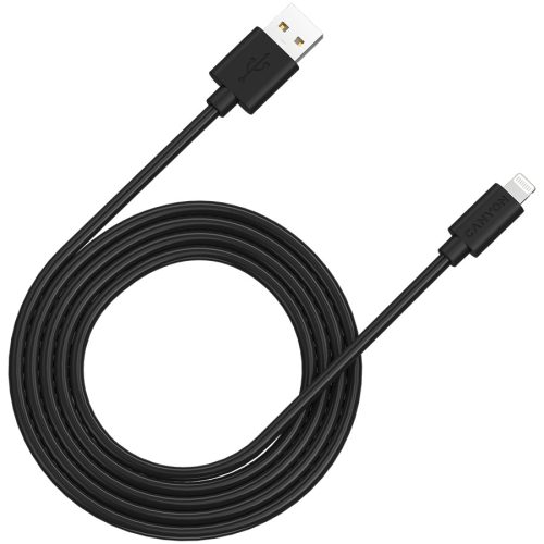 CANYON MFI C48 Lightning USB Cable for Apple (C48), round, PVC, 2M, OD:4.0mm, Power+signal wire: 21AWG*2C+28AWG*2C,  Data transfer speed:26MB/s, Black.  With shield , with CANYON logo and CANY...