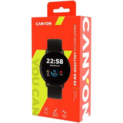 CANYON Lollypop SW-63, Smart watch, 1.3inches IPS full touch screen, Round watch, IP68 waterproof, multi-sport mode, BT5.0, compatibility with iOS and android, black, Host: 25.2*42.5*10.7mm, S...