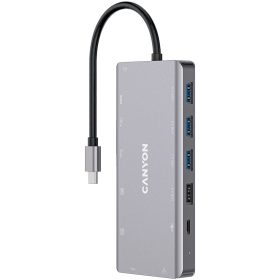   CANYON 13 in 1 USB C hub, with 2*HDMI, 3*USB3.0: support max. 5Gbps, 1*USB2.0: support max. 480Mbps, 1*PD: support max 100W PD, 1*VGA,1* Type C data, 1*Glgabit Ethernet, 1*3.5mm audio jack, ca...