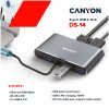 CANYON  8 in 1 USB C hub, with 1*HDMI: 4K*30Hz, 1*VGA, 1*Type-C PD charging port, Max 100W PD input. 3*USB3.0,transfer speed up to 5Gbps. 1*Glgabit Ethernet, 1*3.5mm audio jack, cable 15cm, Al...