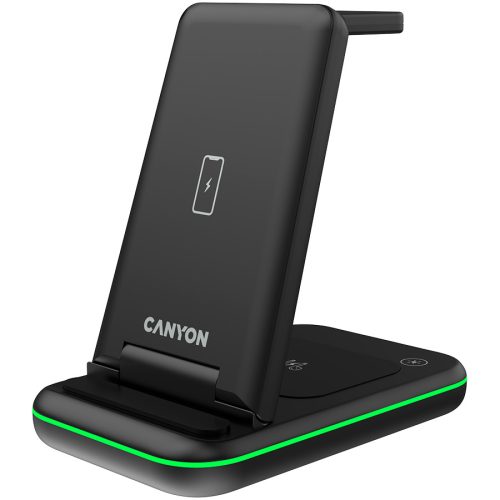 CANYON WS-304, Foldable  3in1 Wireless charger, with touch button for Running water light, Input 9V/2A,  12V/1.5AOutput 15W/10W/7.5W/5W, Type c to USB-A cable length 1.2m, with QC18W EU plug,1...