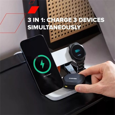 CANYON Wireless Charging Station Hexagon 310 3in1 DarkGrey/Blue