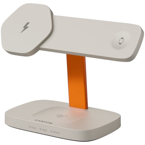 CANYON Wireless Charging Station Hexagon 310 3in1 LightGrey/Orange