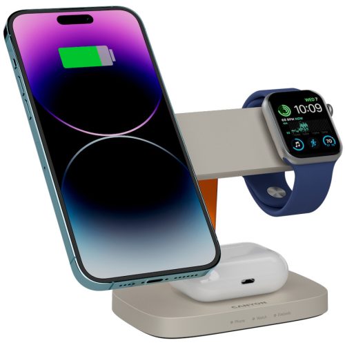 CANYON Wireless Charging Station Hexagon 310 3in1 LightGrey/Orange