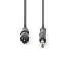 Nedis COTH15100GY15 félprofi audio kábel, 6,35mm sztereo jack dugó - 3p XLR dugó, hossz 1,5m, rugalmas