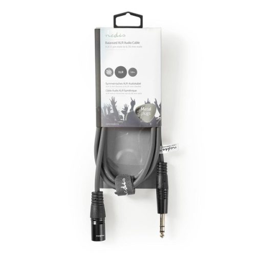 Nedis COTH15100GY15 félprofi audio kábel, 6,35mm sztereo jack dugó - 3p XLR dugó, hossz 1,5m, rugalmas