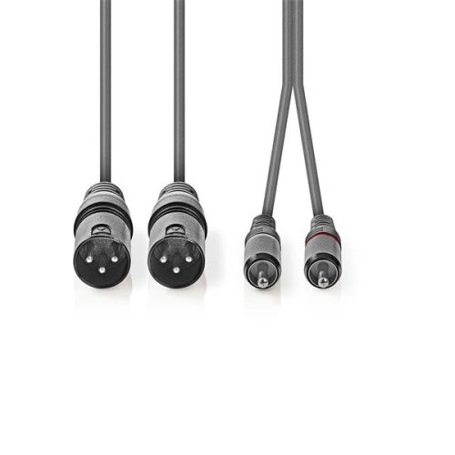 Nedis COTH15210GY15 félprofi XLR audio kábel, 2x XLR 3 tűs dugó - 2x RCA dugó, 1,5m