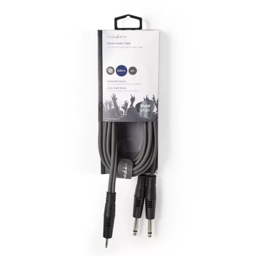 Nedis COTH23200GY30 félprofi audio kábel, 3,5mm sztero jack dugó - 2 x 6,35mm mono jack dugó, 3m, rugalmas