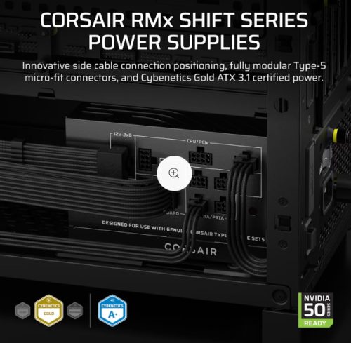 CORSAIR RM850x Shift, 850 Watt, ATX 3.1, PCIe 5.1, Shifted moduláris tápegység