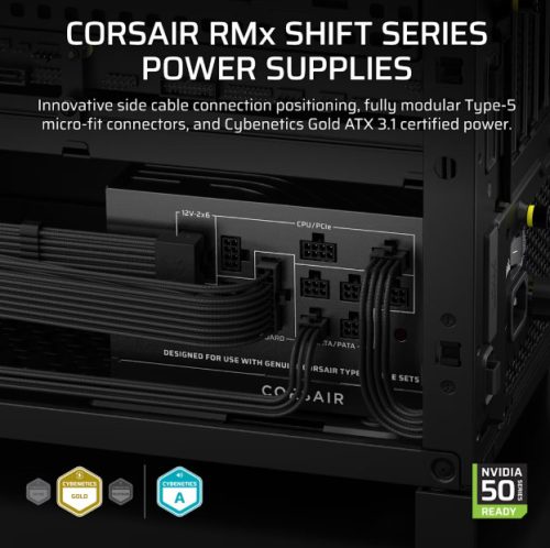CORSAIR RM1000x Shift, 1000 Watt, ATX 3.1, PCIe 5.1, Shifted moduláris tápegység