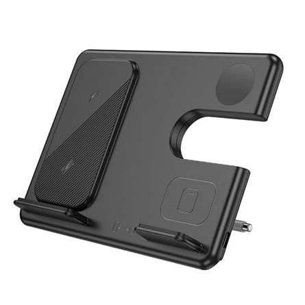HOCO Samsung S24 FE 5G HOCO CQ1 asztali töltőállvány 3in1 15W, kitámasztó, FEKETE