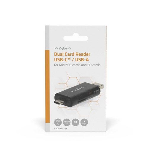 Nedis CRDRU3110BK USB3.2 Gen1 - USBC kártyaolvasó microSD (TF) / microSDHC (TF) / microSDXC (TF) / SD / SDHC / SDXC