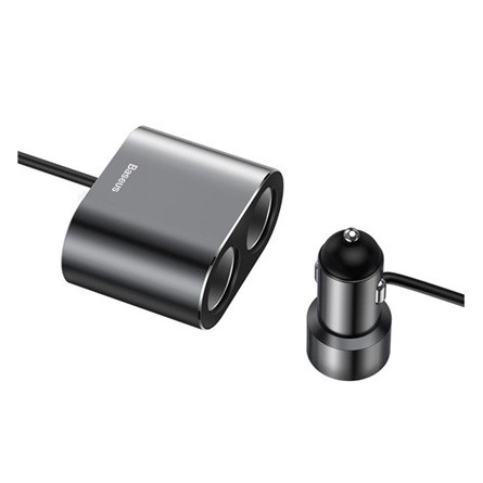 BASEUS szivargyújtó adapter elosztó, 60cm, FEKETE