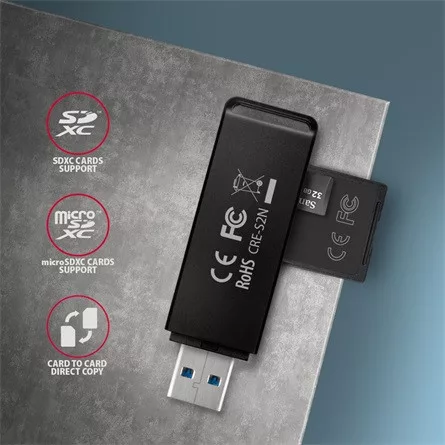 Axagon CRE-S2N USB3.2 Gen1 A SD, microSD kártyaolvasó fekete