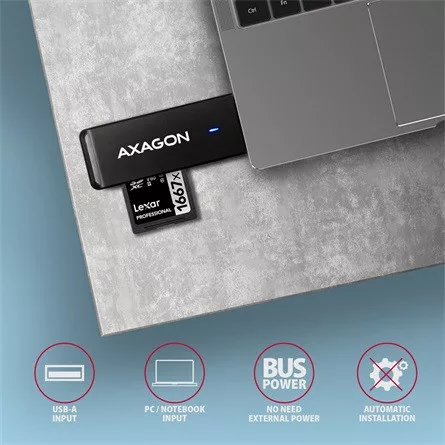 Axagon CRE-S2N USB3.2 Gen1 A SD, microSD kártyaolvasó fekete