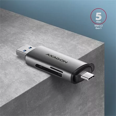 Axagon CRE-SAC USB3.2 Gen1 A / USB-C SD, microSD kártyaolvasó szürke (fém ház)