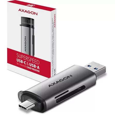 Axagon CRE-SAC USB3.2 Gen1 A / USB-C SD, microSD kártyaolvasó szürke (fém ház)