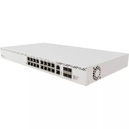 MikroTik Cloud Router Switch PoE 600W (1150W dupla PSU-val), 16x gigabites RJ45 PoE port, 4xSFP+ port, rackbe szerelhető