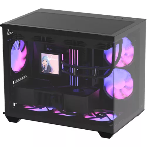 Formula Számítógépház - Crystal Z2M Plus Black AR V2 (fekete, ablakos, mATX,3x12 cm venti,2xUSB2.0, 1xUSB3.0, 1xType-C)