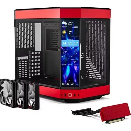 HYTE Y60 táp nélküli ablakos Mid Tower számítógépház piros-fekete + HYTE Y60 DIY LCD panel