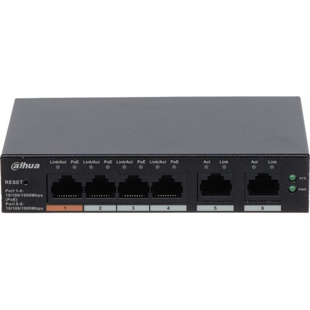 Dahua PoE switch - CS4006-4ET-60 (Cloud Menedzsment; 4x100Mbps PoE; + 2x 100Mbps uplink, 65W)