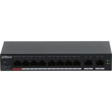 Dahua PoE switch - CS4010-8ET-60 (Cloud menedzsment; 8x100Mbps PoE + 2x 1Gbps uplink, 60W)