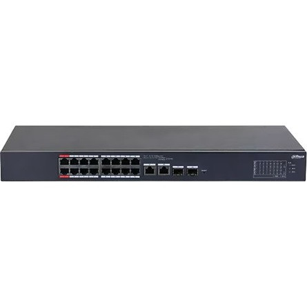 Dahua PoE switch - CS4218-16ET-135 (Cloud menedzsment; 16x 100Mbps at/af PoE; 2x 1Gbps; 2x 1Gbps SFP port; 135W PoE)