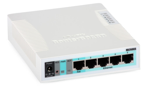 MIKROTIK RB260GS, 5x Gigabit Ethernet Smart Switch, SFP cage, plastic case, SwOS