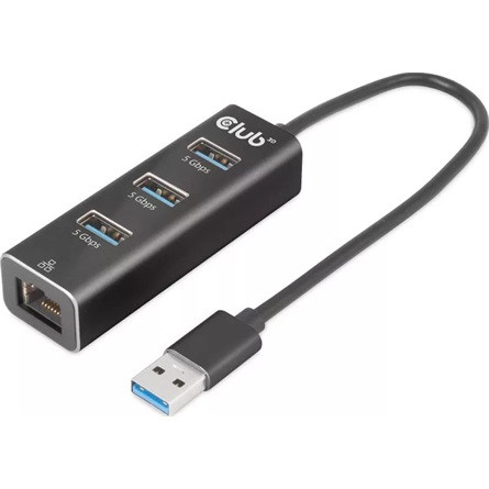 Club 3D USB Club3D USB 3.2 Gen1 Type-A, 3 Ports Hub with Gigabit Ethernet