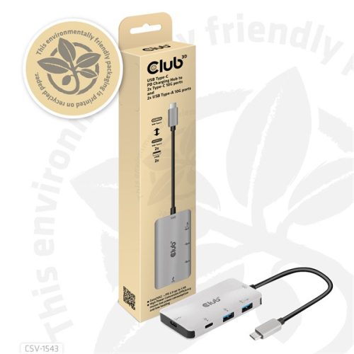 Club 3D USB Hub - CSV-1543 (USB-C Gen 2 to USB-C (data), USB-C (data+charge), USB-A (data), USB-A (data+charge)