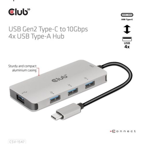 Club 3D USB Hub - CSV-1547 (USB-C Gen 2 to 4xUSB-A 10 Gbps)