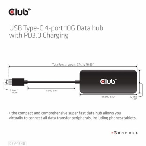 Club 3D USB Hub - CSV-1548 (USB-C Gen 2 to 4xUSB-C PD 3.0, 10 Gbps)