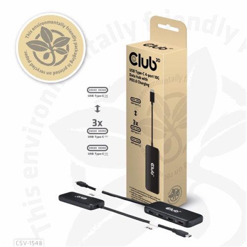 Club 3D USB Hub - CSV-1548 (USB-C Gen 2 to 4xUSB-C PD 3.0, 10 Gbps)
