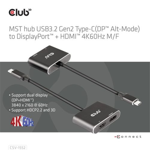Club 3D USB Hub - CSV-1552 (3.2 USB-C Gen 1 to DisplayPort, HDMI, 4k60Hz)