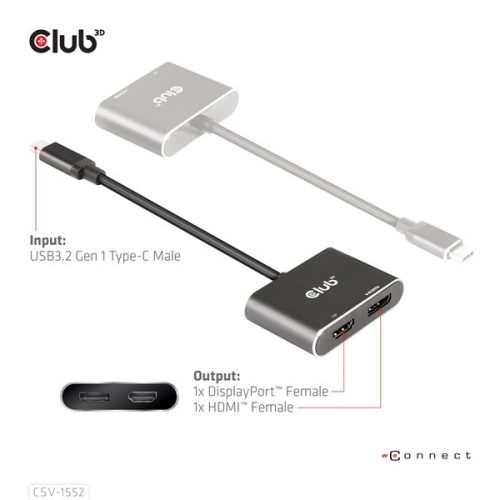 Club 3D USB Hub - CSV-1552 (3.2 USB-C Gen 1 to DisplayPort, HDMI, 4k60Hz)