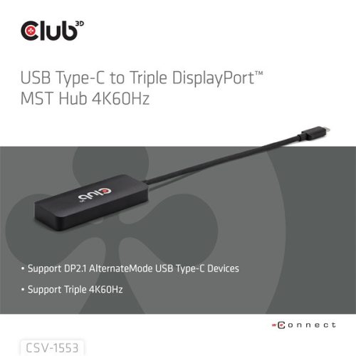 Club 3D USB Hub - CSV-1553 (3.2 USB-C with DP Alt-Mode to 3xDisplayPort, 4k60Hz)