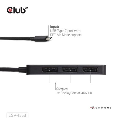 Club 3D USB Hub - CSV-1553 (3.2 USB-C with DP Alt-Mode to 3xDisplayPort, 4k60Hz)