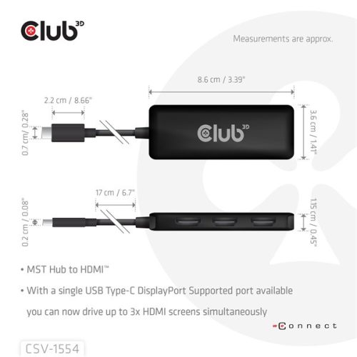 Club 3D USB Hub - CSV-1554 (3.2 USB-C to 3xHDMI, 4k60Hz)