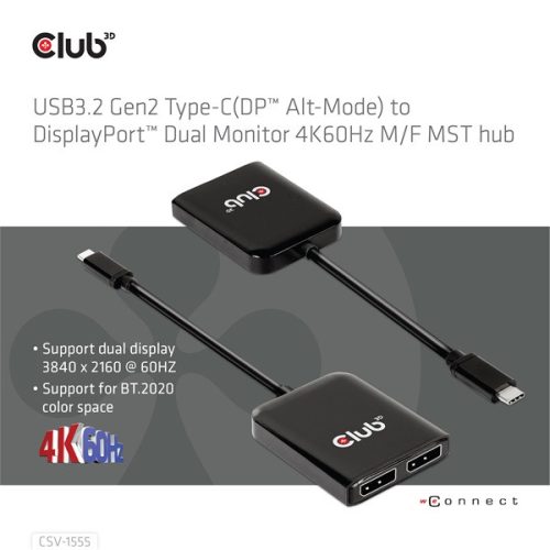 Club 3D USB Hub - CSV-1555 (3.2 USB-C to 2xDisplayPort, 4k60Hz)