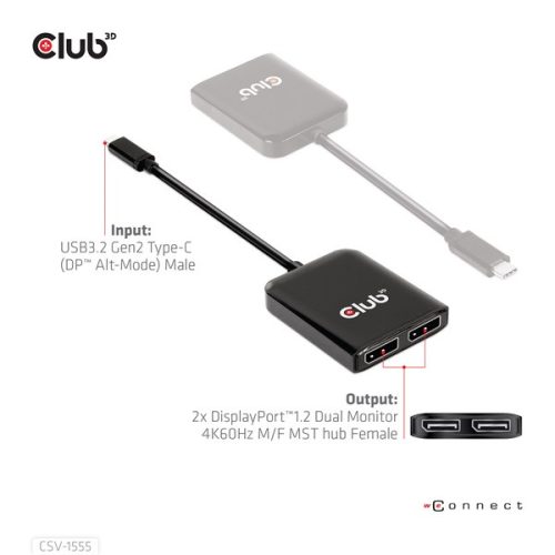 Club 3D USB Hub - CSV-1555 (3.2 USB-C to 2xDisplayPort, 4k60Hz)