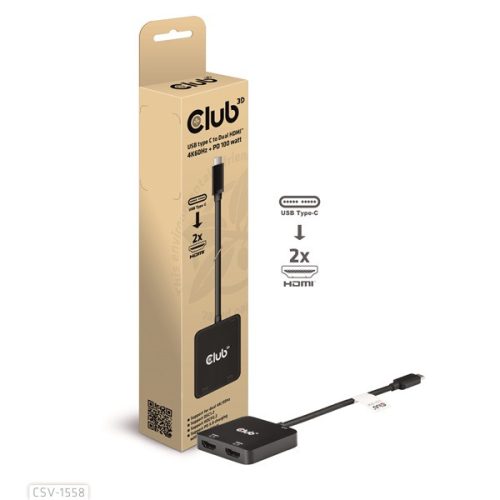 Club 3D USB Hub - CSV-1558 (3.2 USB-C to 2xHDMI, USB-C 100W PD3.0, 4k60Hz)