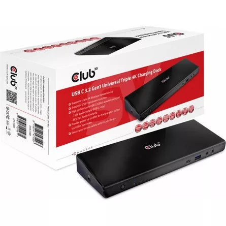 Club 3D Notebook Dokkoló - CSV-1562 (60W, 3.2 USB-C to 3xHDMI, 2x DP, 6x 3.2 USB-A, RJ45. 3,5 Jack)