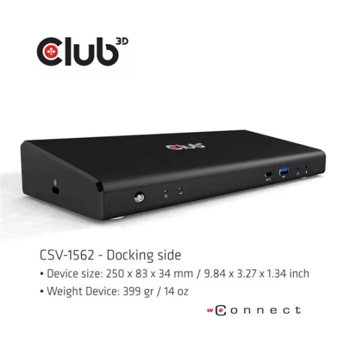 Club 3D Notebook Dokkoló - CSV-1562 (60W, 3.2 USB-C to 3xHDMI, 2x DP, 6x 3.2 USB-A, RJ45. 3,5 Jack)