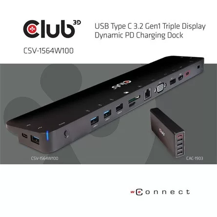 Club 3D USB Club3D USB 3.2 GEN 1 TYPE C TRIPLE DISPLAY DYNAMIC PD TÖLTŐ - 100W