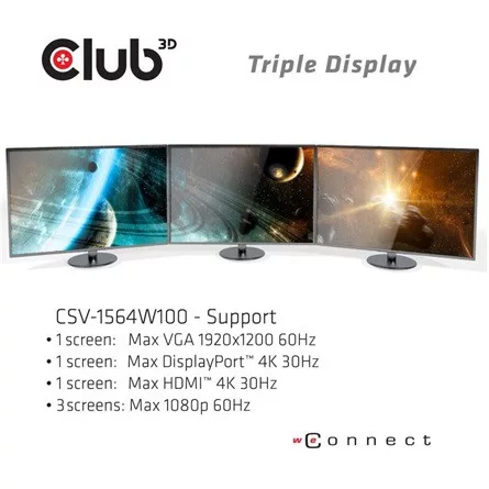 Club 3D USB Club3D USB 3.2 GEN 1 TYPE C TRIPLE DISPLAY DYNAMIC PD TÖLTŐ - 100W