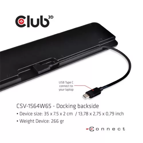 Club 3D DOC Club3D USB Gen1 Type-C Triple Display Dynamic PD Charging Dock with 65 Watt PS